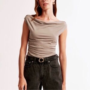 Abercrombie & Fitch Taupe Ruched Blouse Off Shoulder